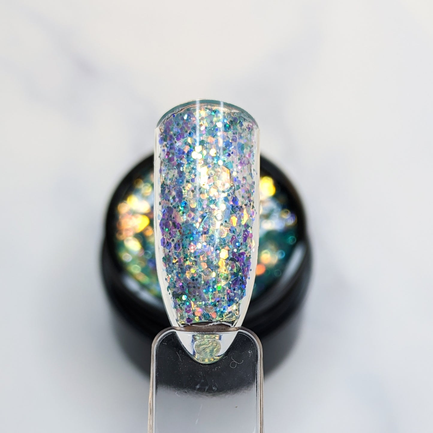 Holidaze Glitterlustnails UV LED blue metallic holo iridescent glitter gel nail polish swatch