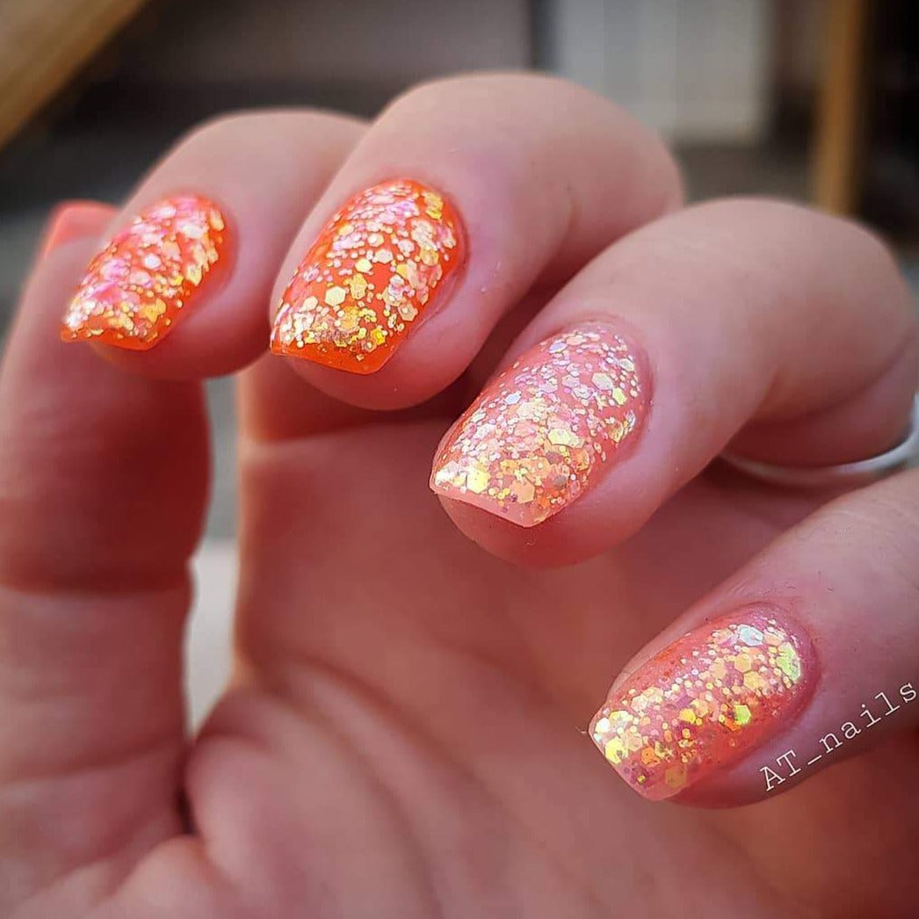 Sparkling peach orange glitterlust uv led glitter gel polish 2