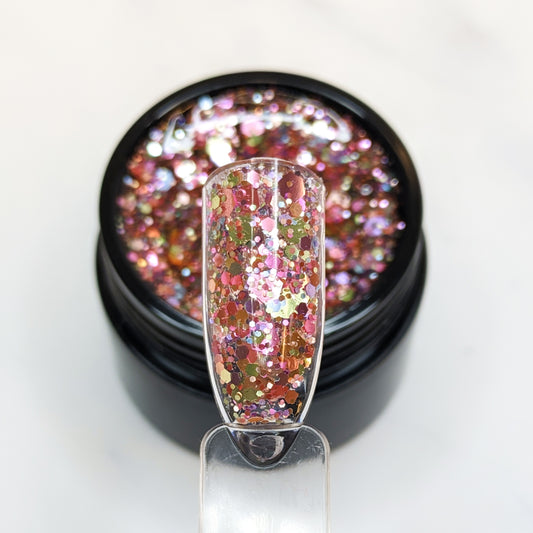 Strawberry Lime Glitterlustnails UV LED pink green satin metallic holo iridescent glitter gel nail polish swatch